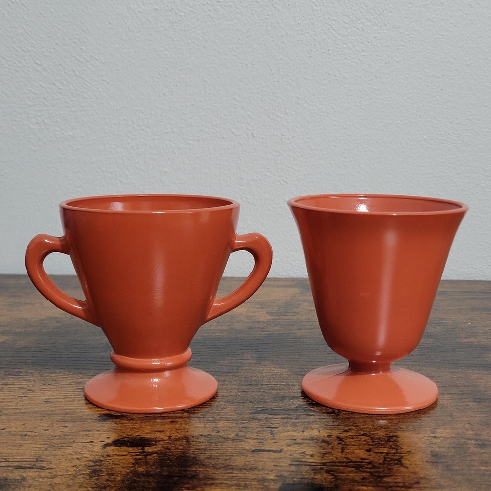Hazel‎ Atlas Sugar Creamer Vintage Coral Milk Glass Kitchen Modertone Platonite